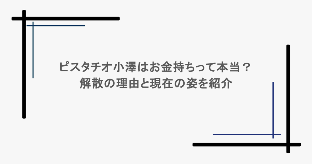 ピスタチオ小澤はお金持ちって本当？解散の理由と現在の姿を紹介